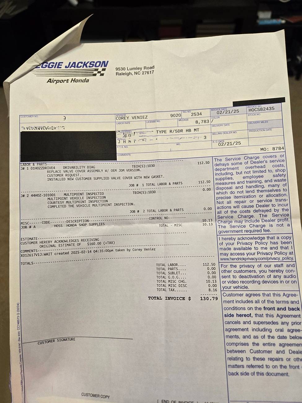 11th Gen Honda Civic TSP Cerakoted OEM Valve Cover 1000005799