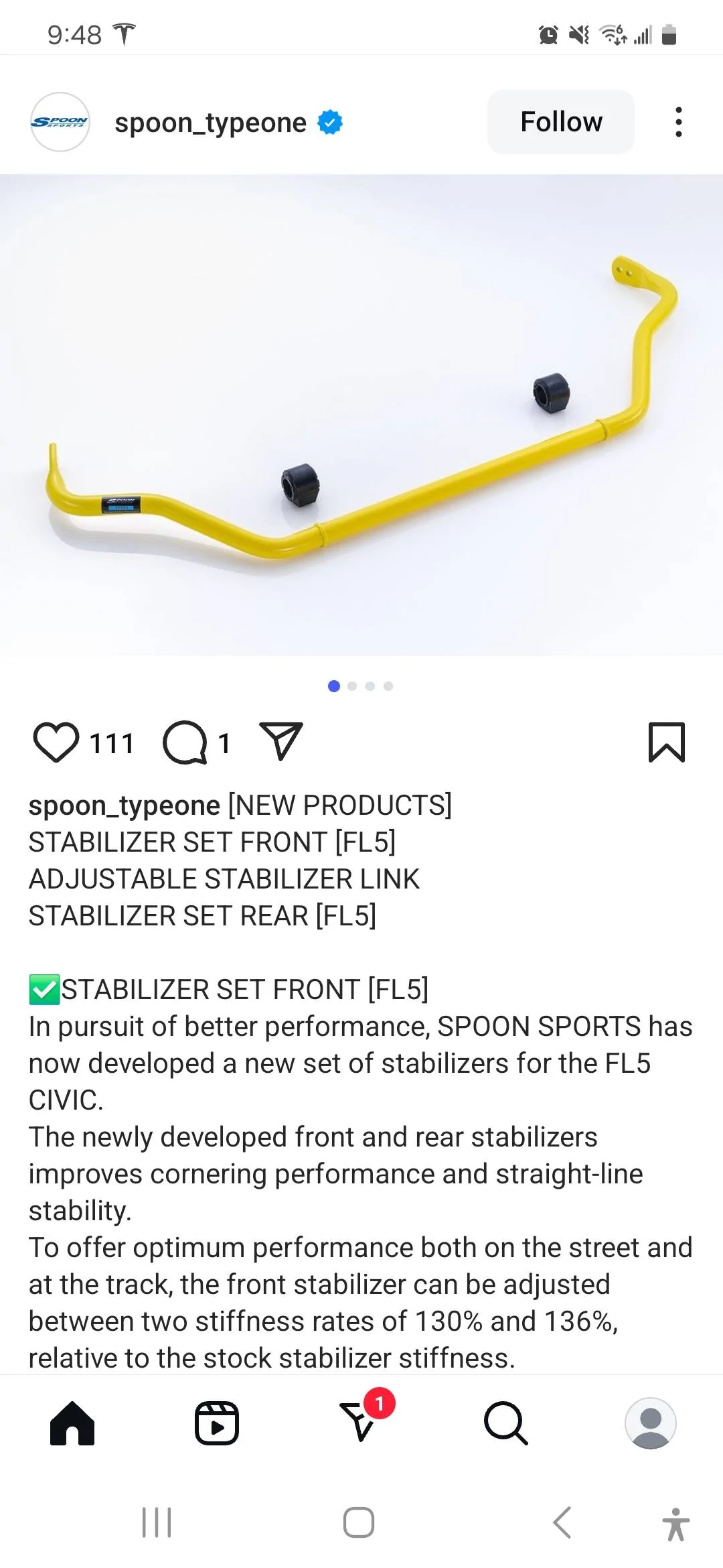 11th Gen Honda Civic New Product: SPOON SPORTS Stabilizers 1000042075