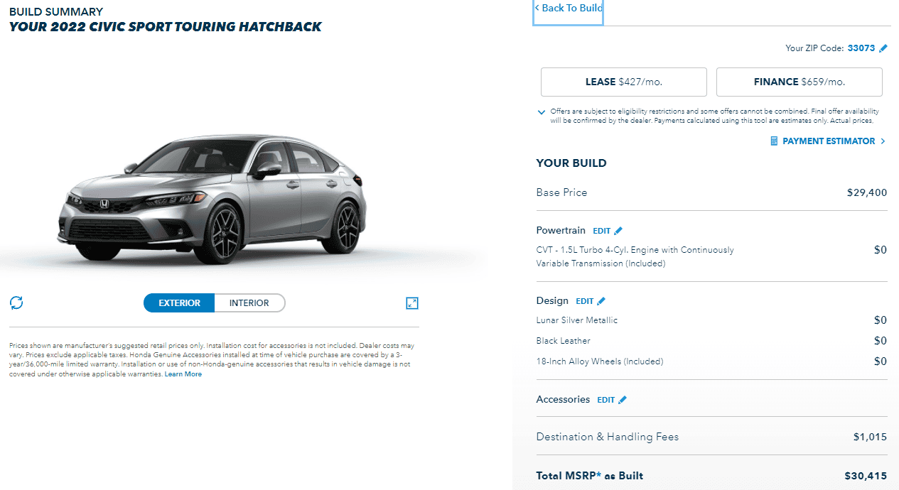 11th Gen Honda Civic Hatchback and Sedan pricing (US vs Canada) 1634305813732