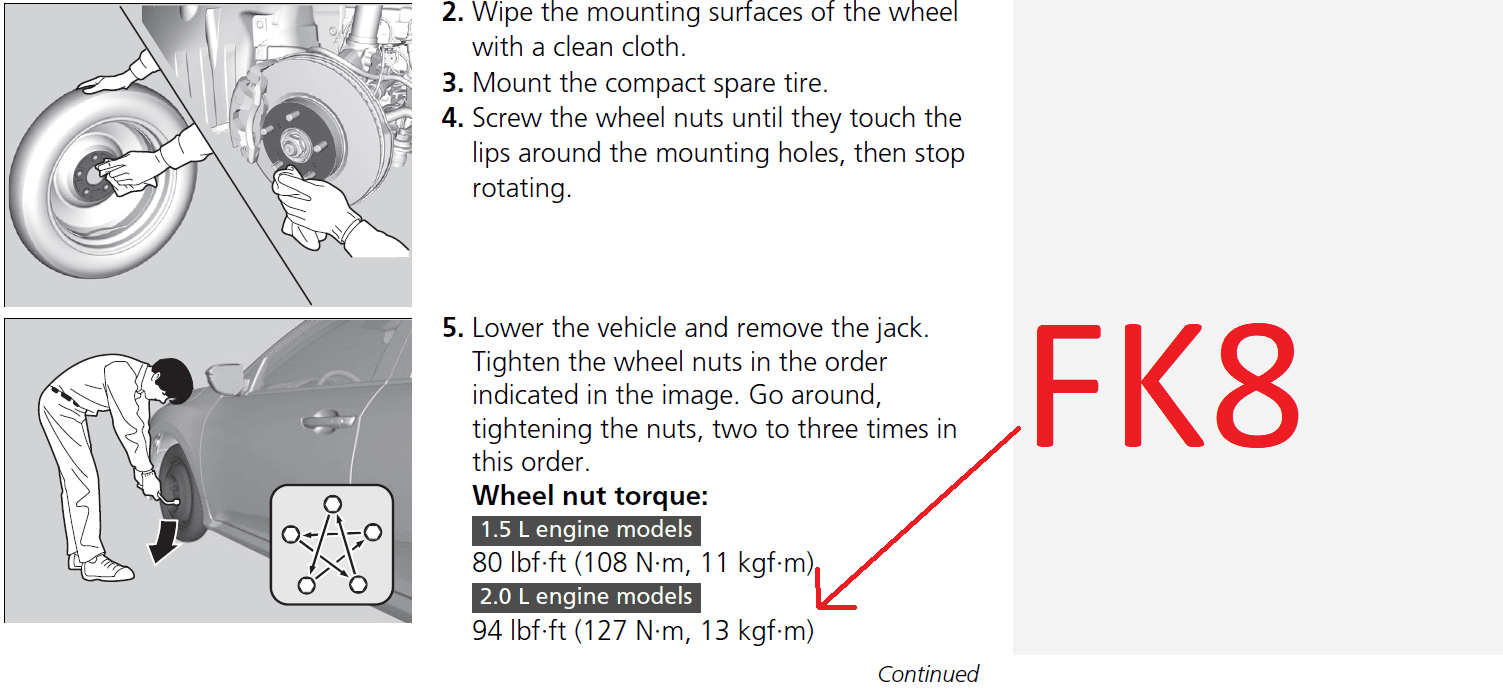 11th Gen Honda Civic Lug Nut Torque for FL5 - Owners Manual Wrong! 1679103495201