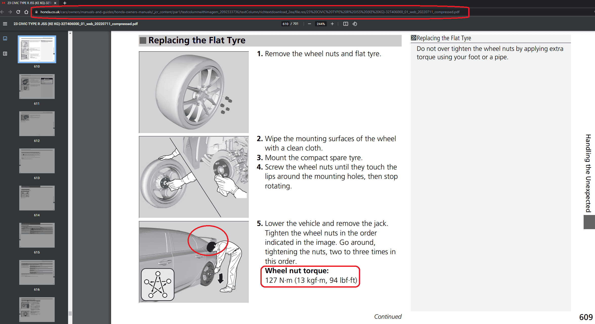 11th Gen Honda Civic Lug Nut Torque for FL5 - Owners Manual Wrong! 1679109710683