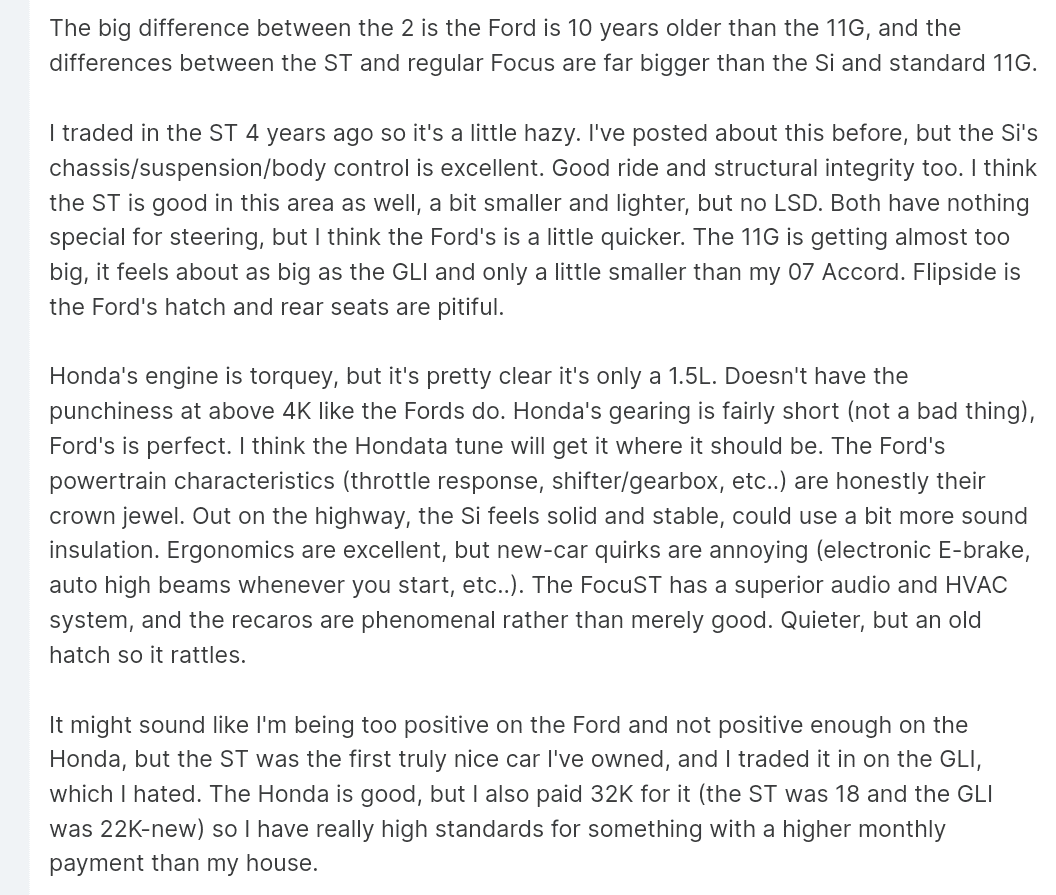 11th Gen Honda Civic Fiesta ST/ Focus ST comparison. 1705283767810