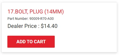 11th Gen Honda Civic OEM Oil Filter and Oil Drain Plug Crush Washer Part Number 1721003807016-ds