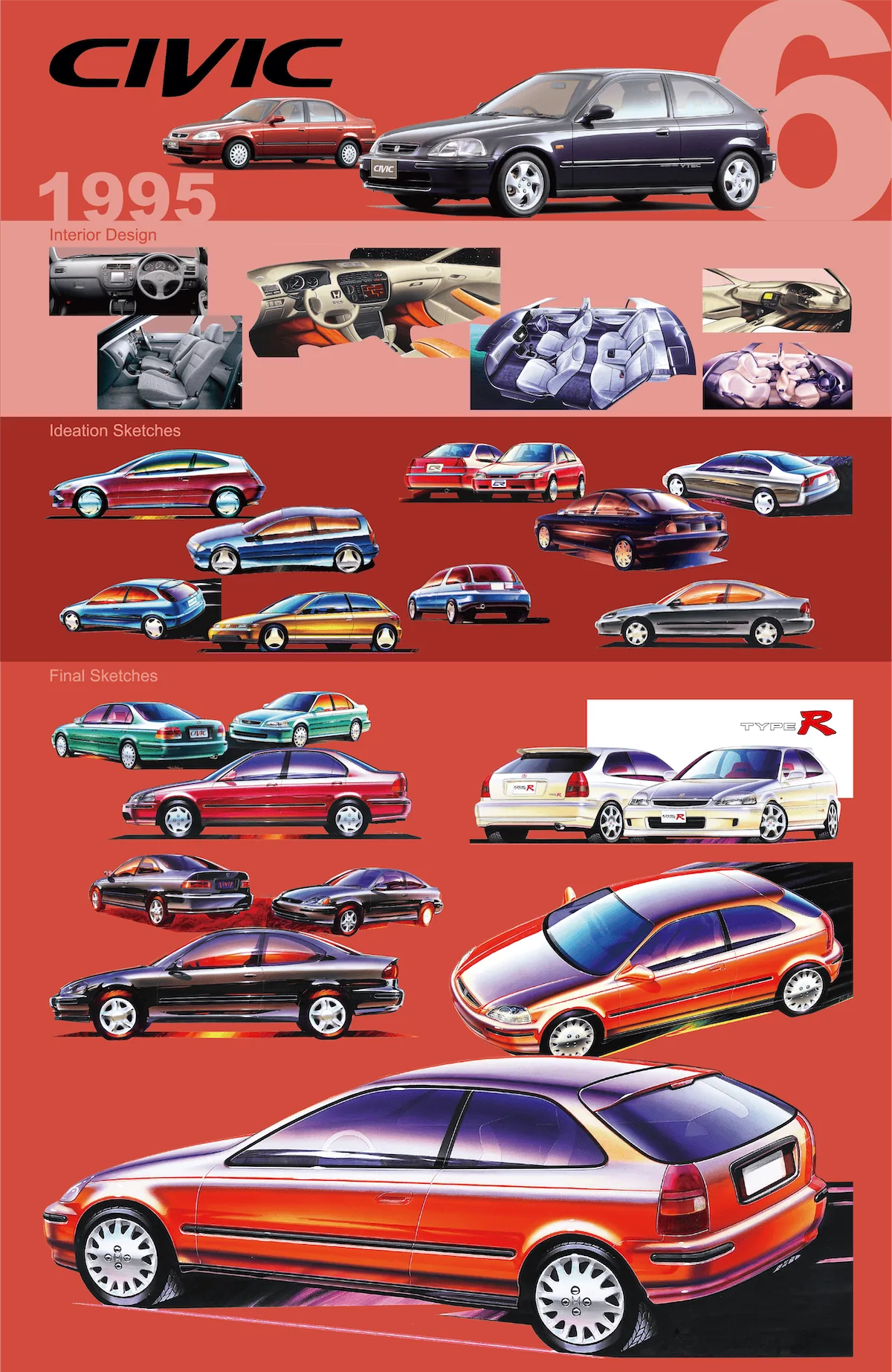 11th Gen Honda Civic Honda Celebrates Civic's 50th Anniversary! 1995_6th_Civic_Sketch_Panel_M
