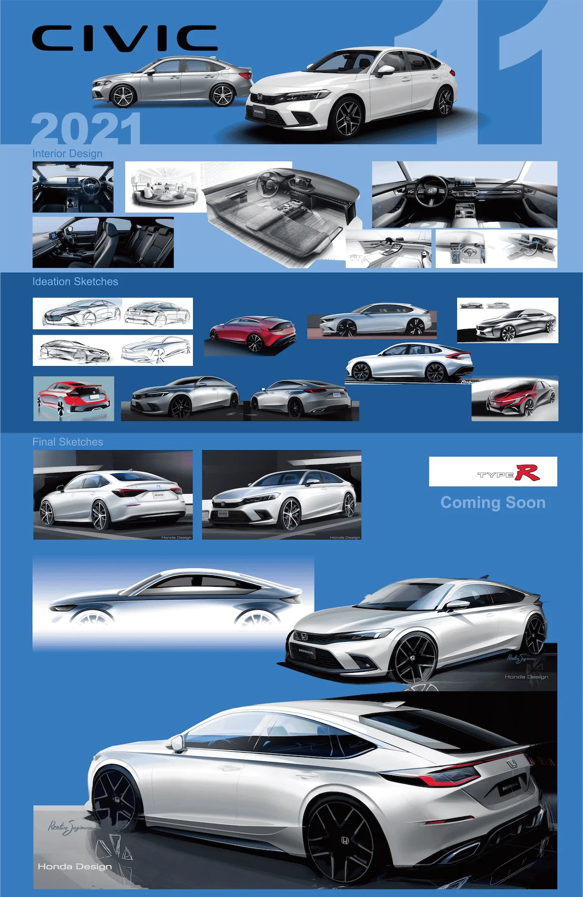 11th Gen Honda Civic Honda Celebrates Civic's 50th Anniversary! 2021_11th_Civic_Sketch_Panel_2_M