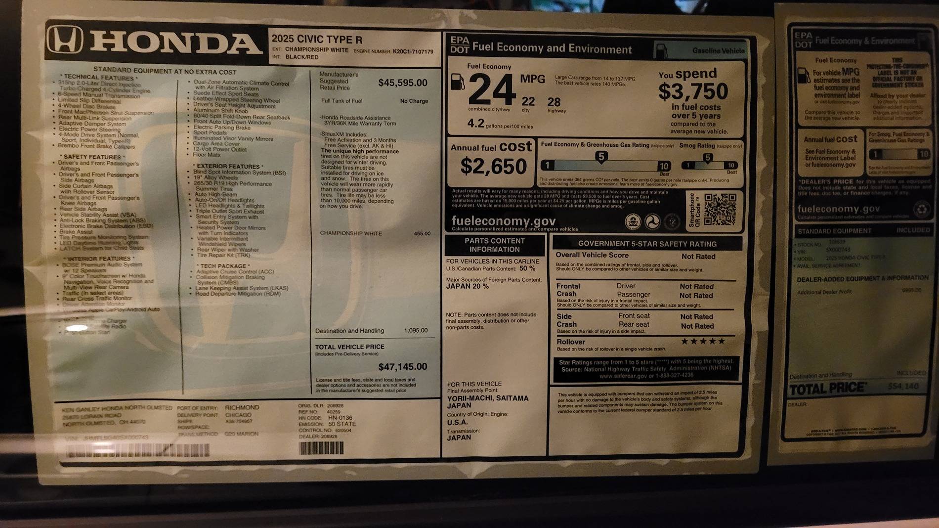 11th Gen Honda Civic The FL5 Dealer ADM Markup Thread 20250109_163910