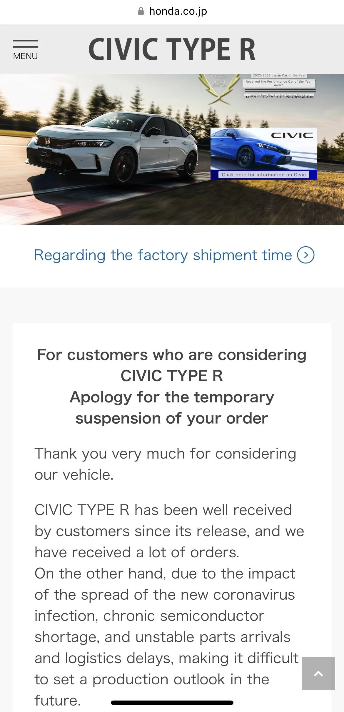 11th Gen Honda Civic FL5 creators post chart showing 400 unit production per month planned and 20K orders received. 5B6E1D12-DB82-4925-835E-A1E694E8CCAD