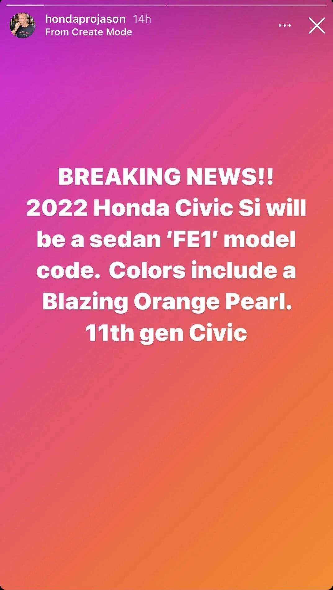 11th Gen Honda Civic Leaked: 2022 Civic Si Chassis Code = FE1 + Paint Colors (NEW Blazing Orange Pearl) First Look! 6E1B5DDC-DC19-403F-B513-E2939AE35ED5