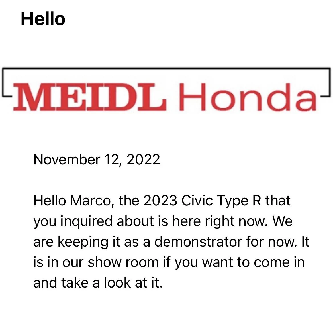 11th Gen Honda Civic Canadian dealer asked what colour Type R I want 941A846F-B0A5-4874-A298-CAF64B4E809D