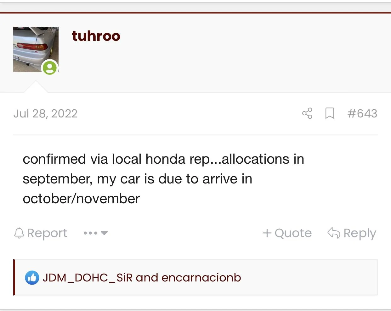 11th Gen Honda Civic 2023 Civic Type R Waitlist / Deposit / Reservations List - Check in here! A99276CB-A4A4-47DF-BC14-4AD508D2168B