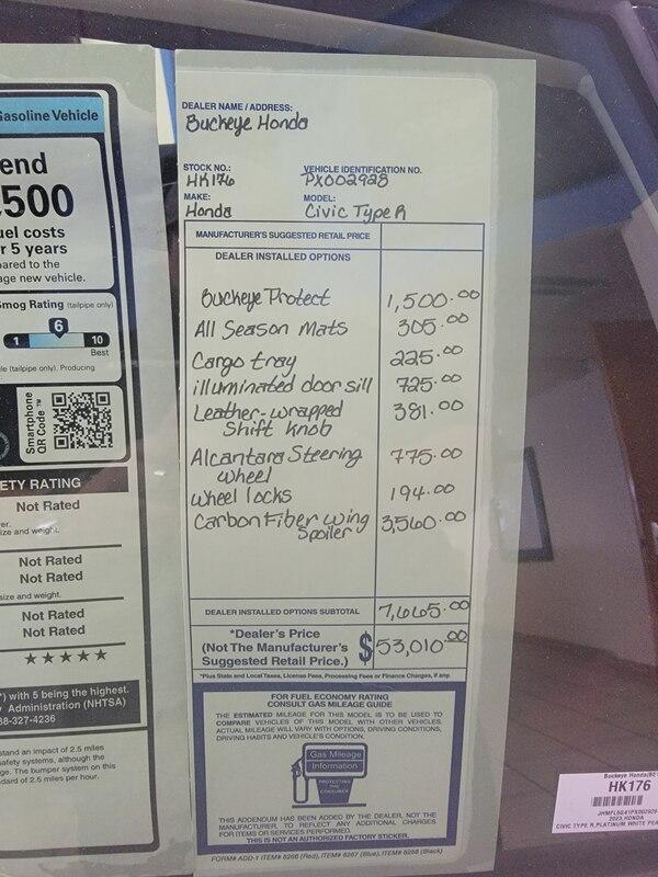 11th Gen Honda Civic The FL5 Dealer ADM Markup Thread adm