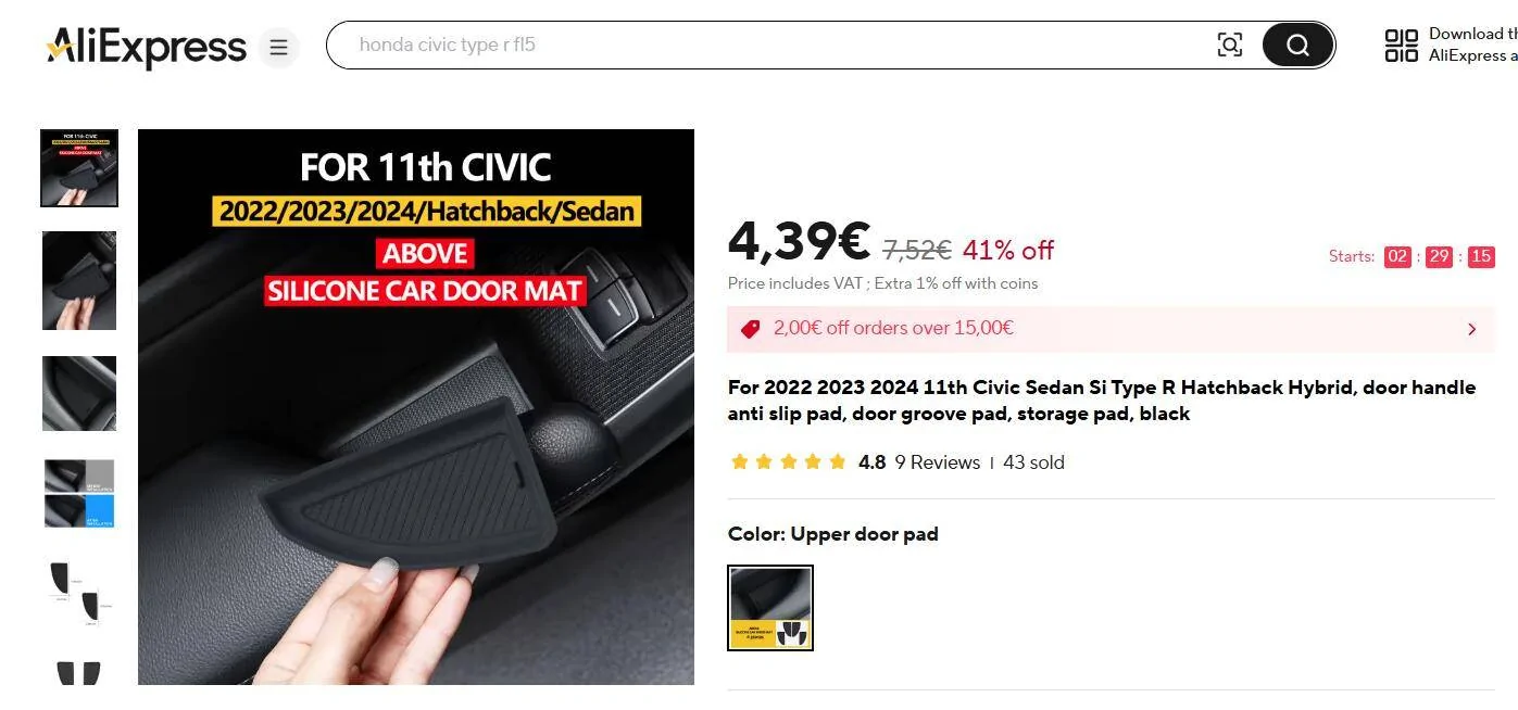 11th Gen Honda Civic Cup Holder and other doors anti slip rubber mats ali4