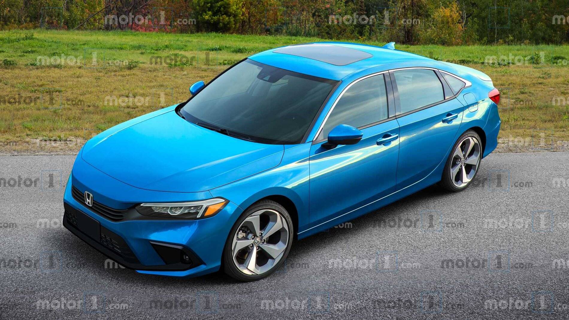 11th Gen Honda Civic New 2022 Civic XI Sedan Renderings (Motor1) blue-2022-honda-civic-sedan-rendering-2