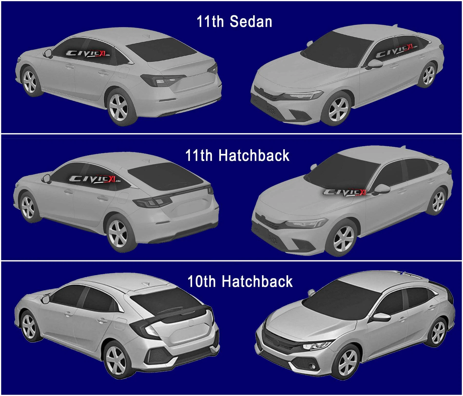 11th Gen Honda Civic Comparisons of patent images 11th gen vs 10th gen Civic comparisons2