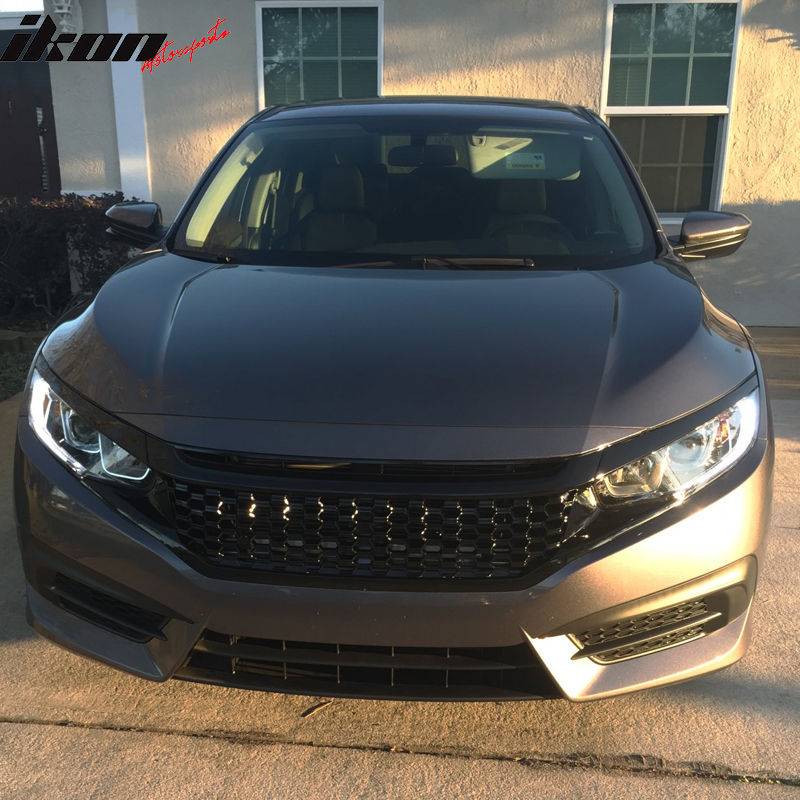 11th Gen Honda Civic 16-17 Civic 10th Gen Sedan and Coupe - Gloss Black Mesh Grille With 2PC Eyebrows - HG-HC16SI3P-BK HG-HC16SI3P-BK-02