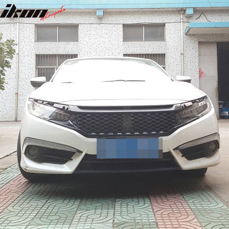 11th Gen Honda Civic 16-17 Civic 10th Gen Sedan and Coupe - Gloss Black Mesh Grille With 2PC Eyebrows - HG-HC16SI3P-BK HG-HC16SI3P-BK-04