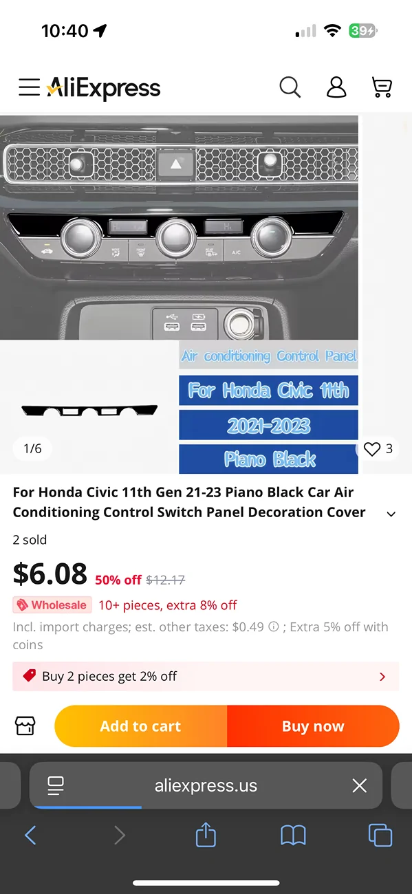 11th Gen Honda Civic AC screen problem IMG_2631