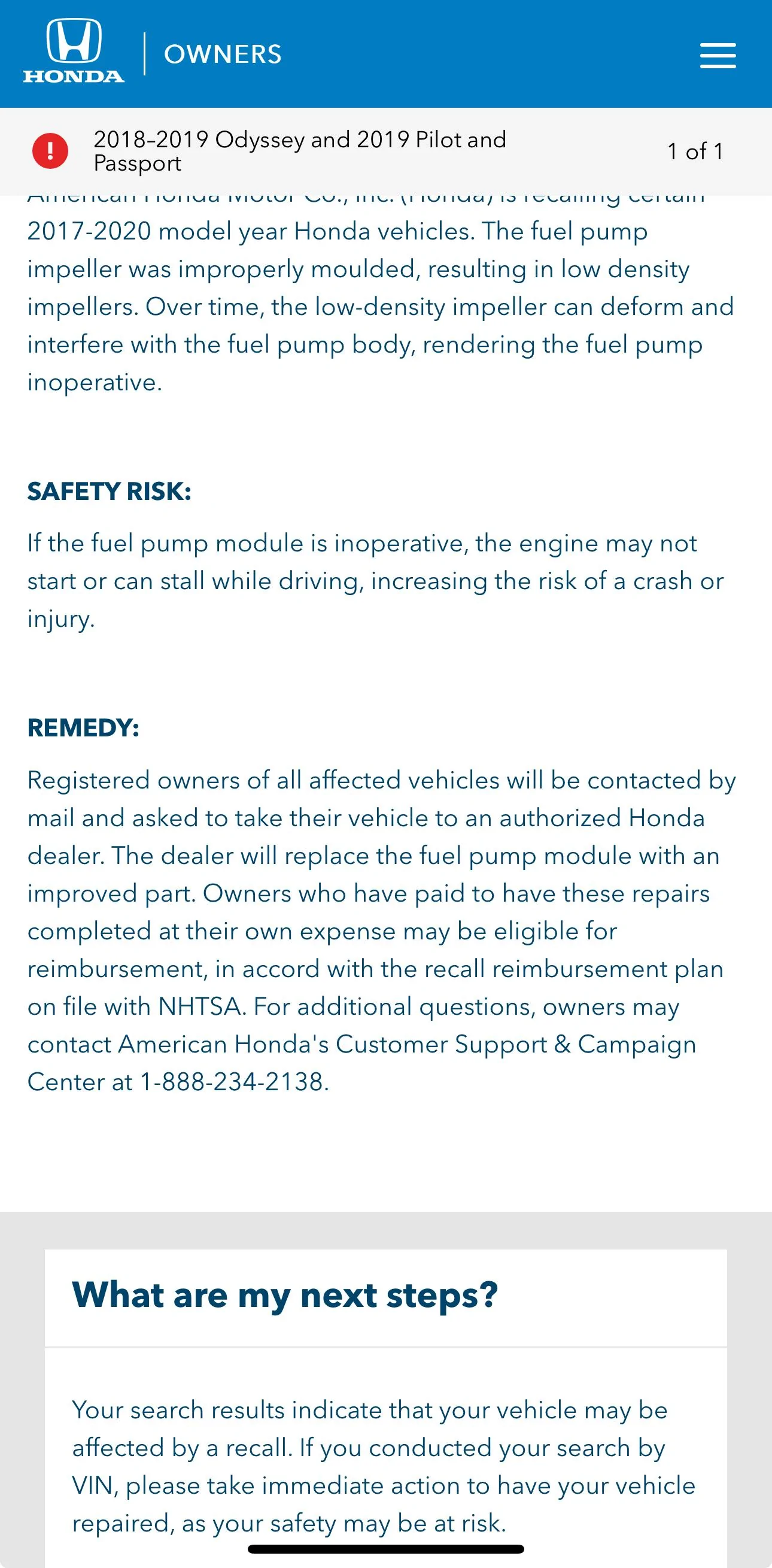 11th Gen Honda Civic December 2023 RECALL on various 2017-2020 Models - Honda Fuel Pump defect • Part 573 Safety Recall  23V-858 IMG_3585