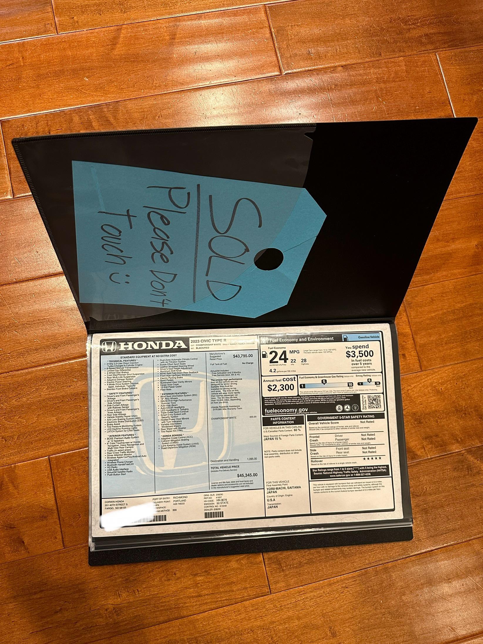 11th Gen Honda Civic ***CAR IS SOLD*** 2023 Civic Type R – Full Body PPF & Clear Tint – 254 miles - $50,750 IMG_8547