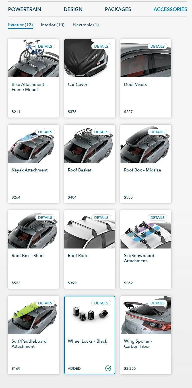 11th Gen Honda Civic FL5 Accessories Missing from Honda Site Interior