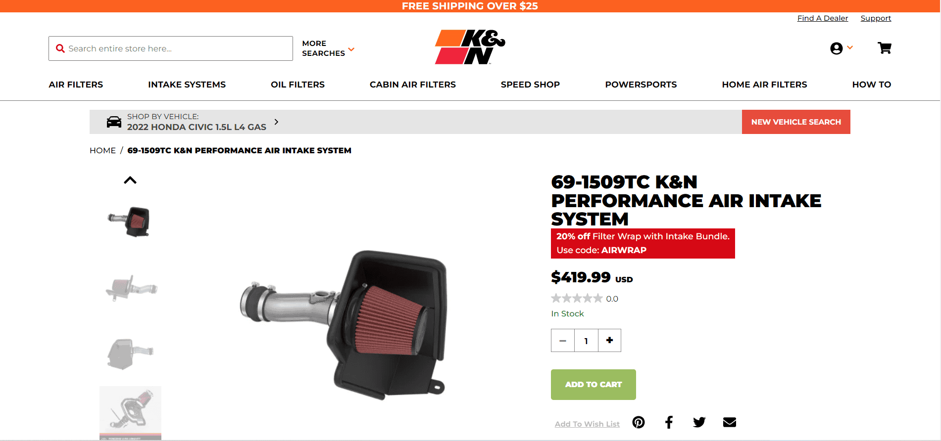 11th Gen Honda Civic K&N new intake K&N