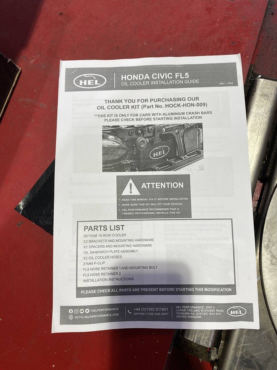 11th Gen Honda Civic BNIB FL5 HEL Oil Cooler OC4