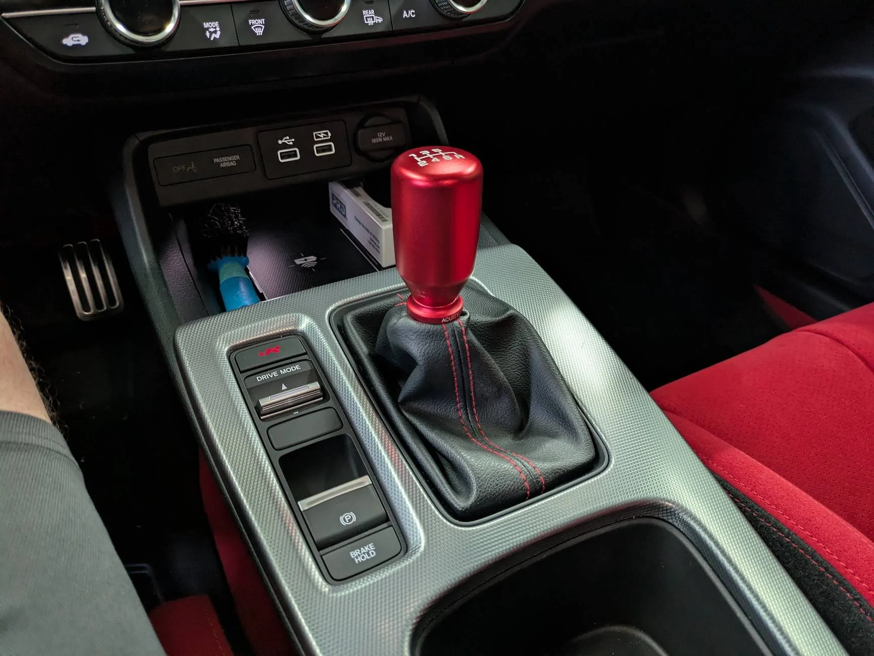 11th Gen Honda Civic Acuity Shift Boot Collar and ESCO-T6 Shift Knob in Red PXL_20250221_224854988