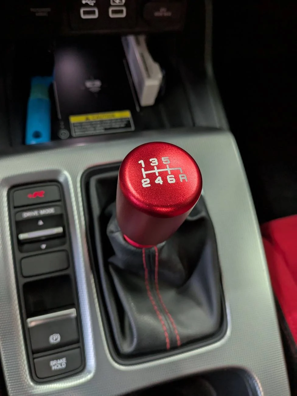 11th Gen Honda Civic Acuity Shift Boot Collar and ESCO-T6 Shift Knob in Red PXL_20250221_224858071