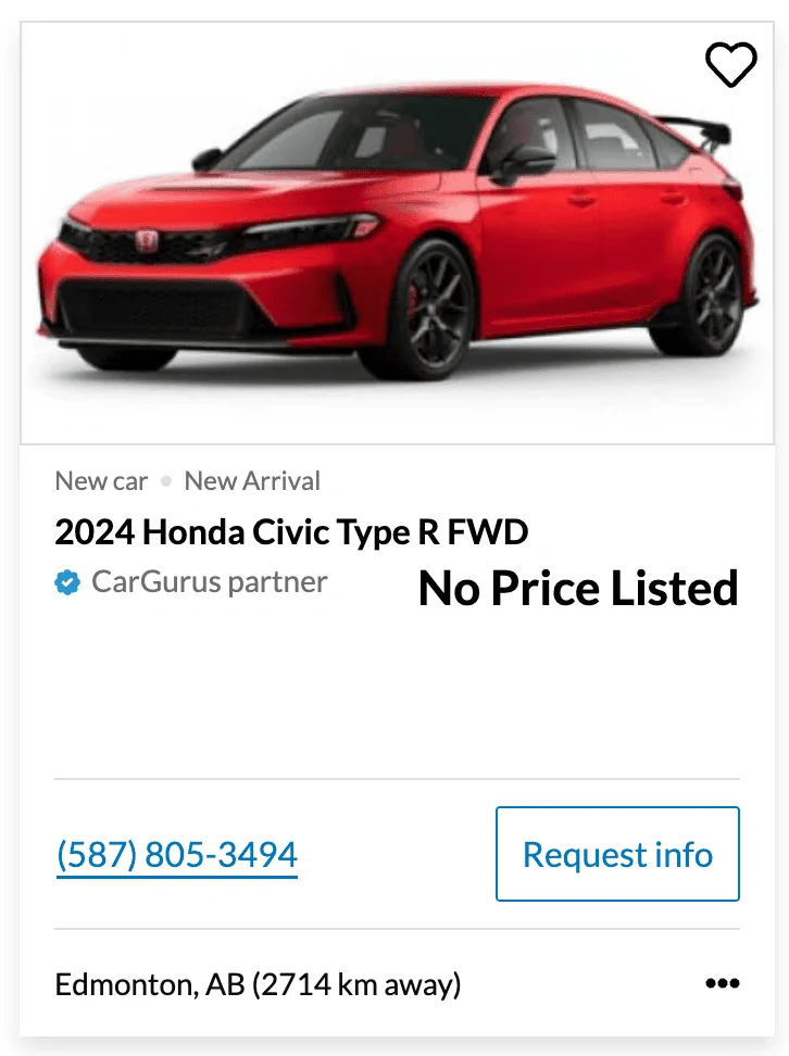 11th Gen Honda Civic Canadian dealer asked what colour Type R I want Screenshot 2024-07-10 at 10.05.18 PM