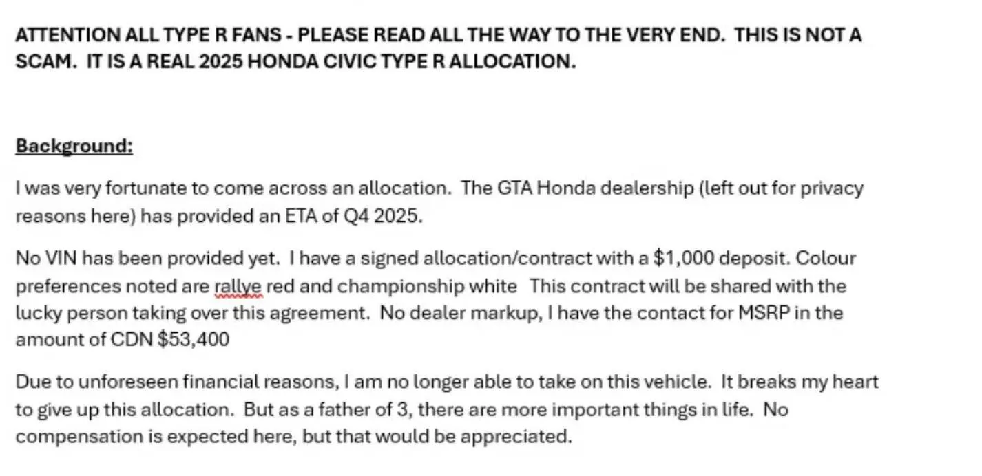 11th Gen Honda Civic Canadian dealer asked what colour Type R I want Screenshot 2025-06-09 at 7.26.48 PM