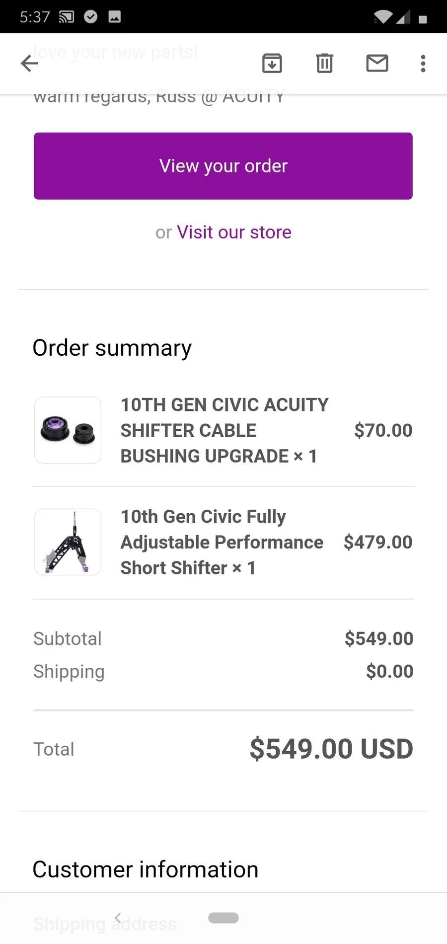 11th Gen Honda Civic ACUITY Prototype 10th-gen Shifter - My review Screenshot_20190321-173725