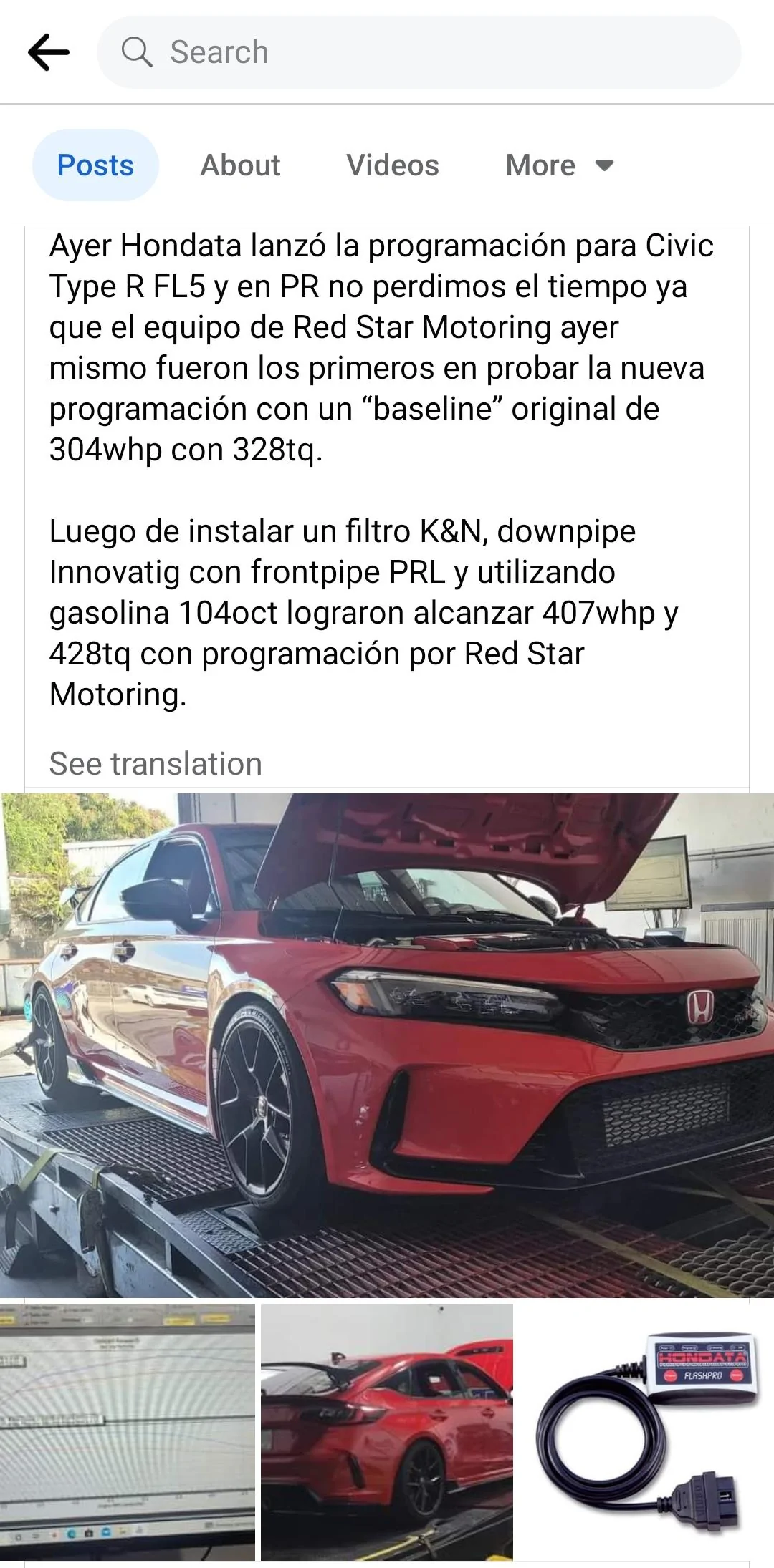11th Gen Honda Civic 2023 Honda Civic Type R Dyno Results - Hondata FL5 Screenshot_20230411_085111_Facebook
