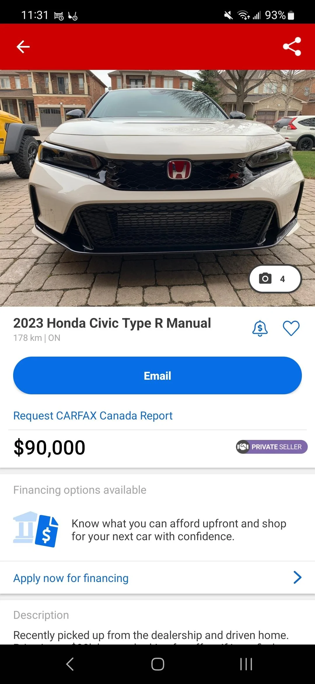 11th Gen Honda Civic Canadian dealer asked what colour Type R I want Screenshot_20230428_233159_AutoTrader