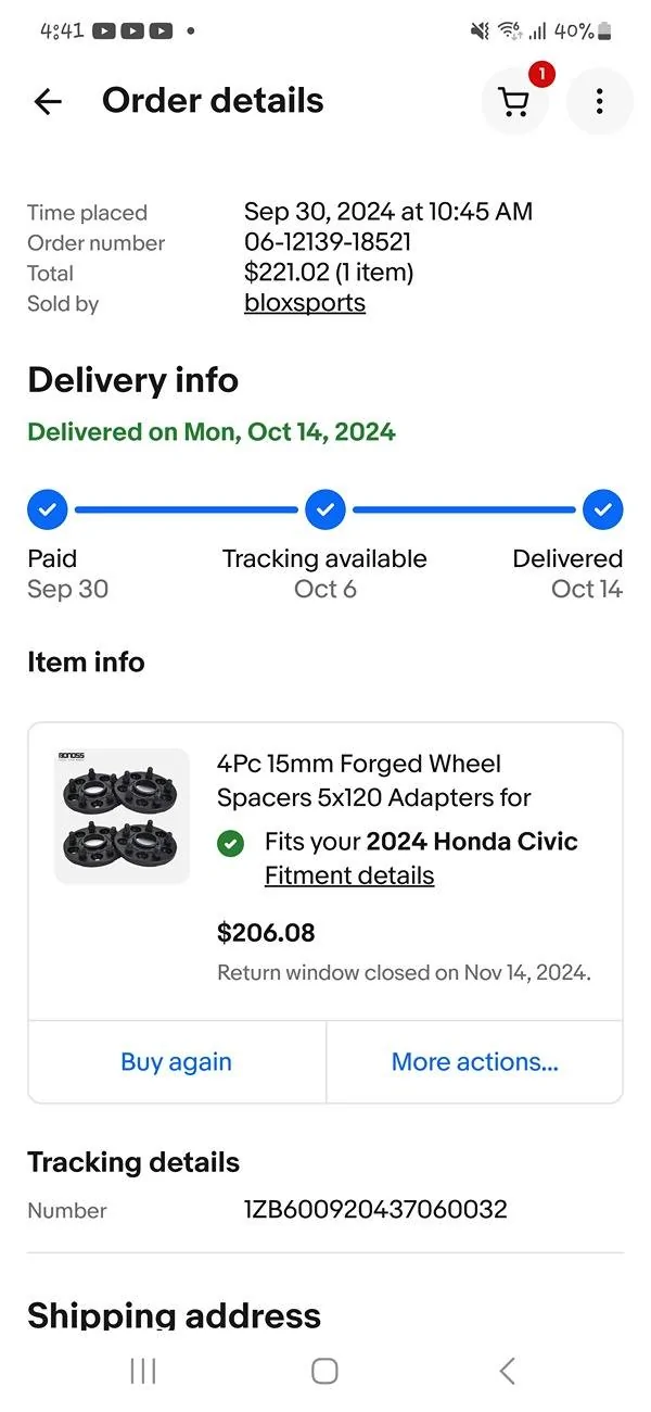 11th Gen Honda Civic Bonoss 15mm Spacers Set of 4 Screenshot_20250605_164119_eBay