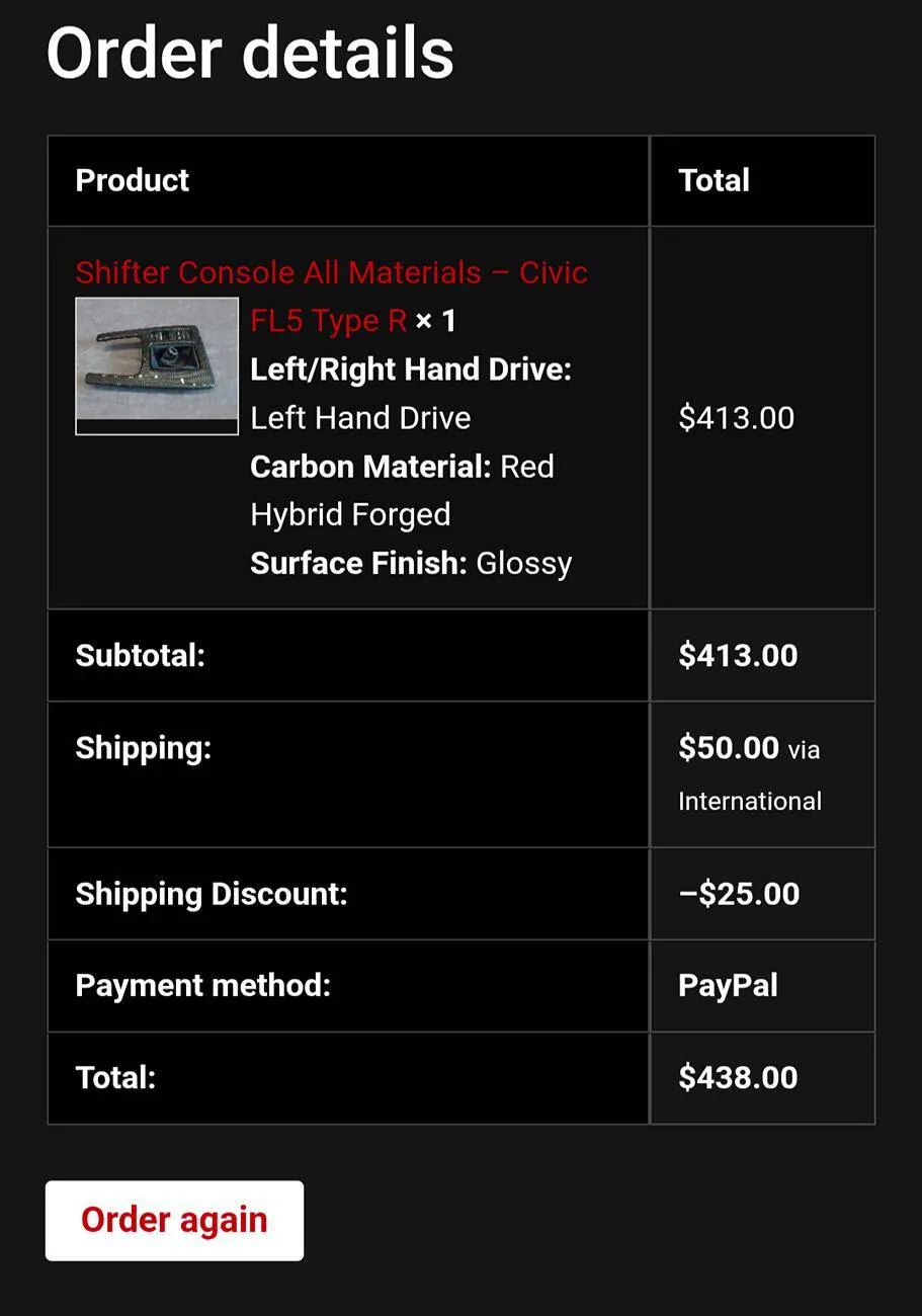 11th Gen Honda Civic Sold- Carbon Sixth Element Red Hybrid Forged Carbon Console Trim Screenshot_20250707-124902