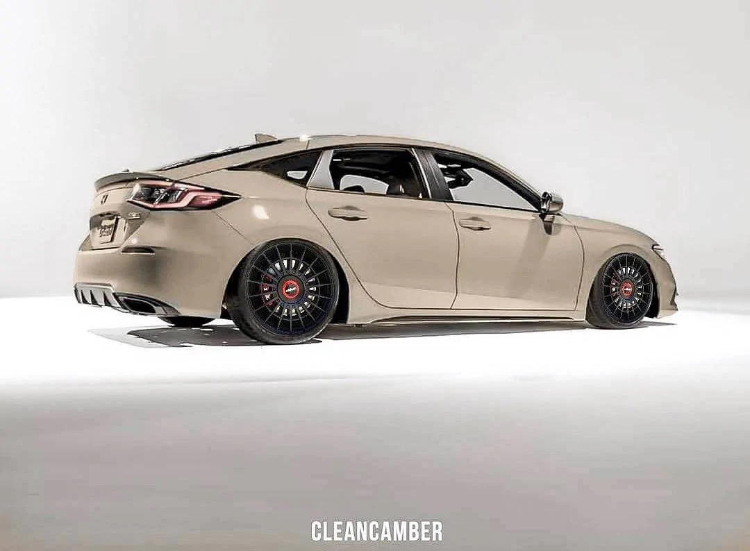 11th Gen Honda Civic Lowered / Slammed 2022 Civic Hatchback previewed on aftermarket suspension and wheels slammed lowered 2022 Civic hatchback aftermarket wheels Rotiform