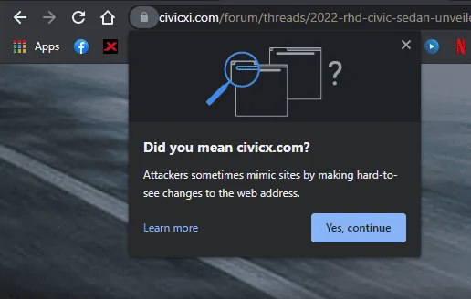 11th Gen Honda Civic Google Chrome redirect warning Untitled