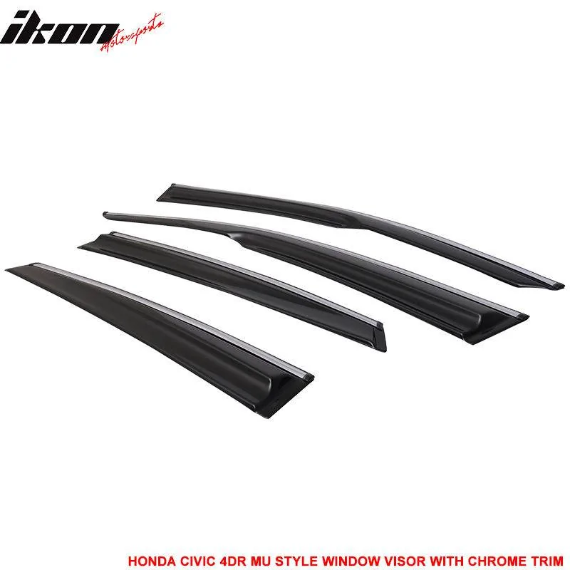 11th Gen Honda Civic 16-17 Civic 10th Gen Sedan - MUGEN Style Window Visor w/Chrome trim - WD-HC164MU-CHR WD-HC164MU-CHR-2