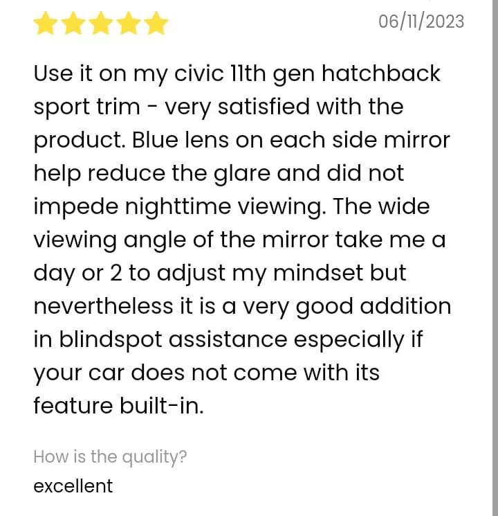 11th Gen Honda Civic Blind Spots?⚡Reduce Blind Spots & Glare⚡SUMA Mirror Customer's Reviews WhatsApp Image 2024-03-15 at 12.18.18 (1)
