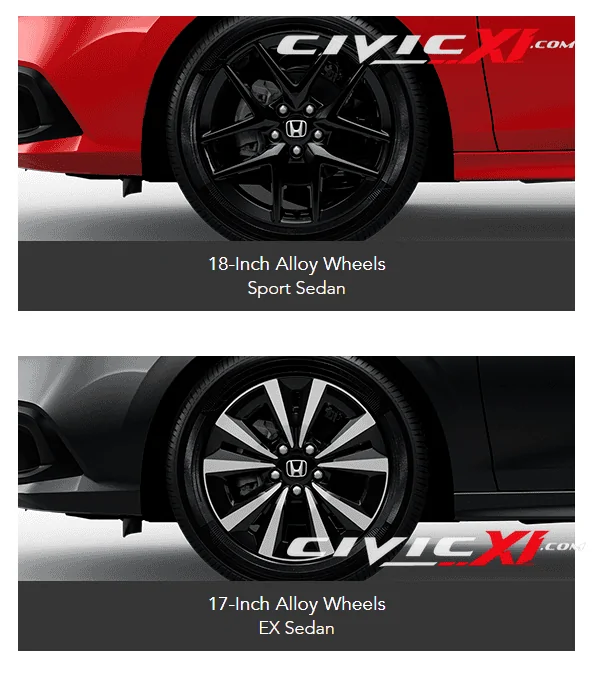 11th Gen Honda Civic Wheels Options and Technology Features Compared Between 2022 Civic Trims wheels2
