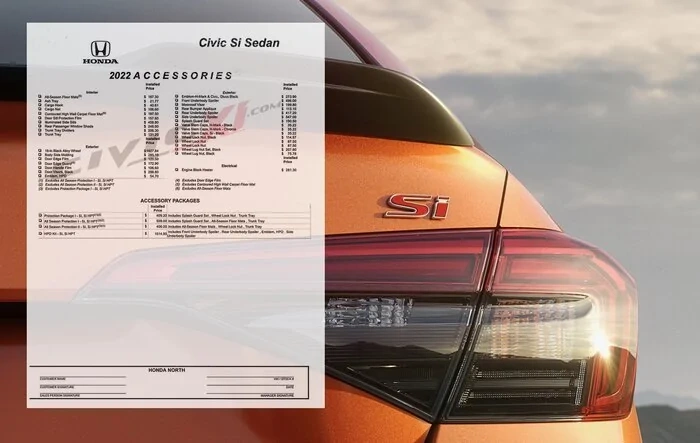 2022 Civic Si Accessories Price List